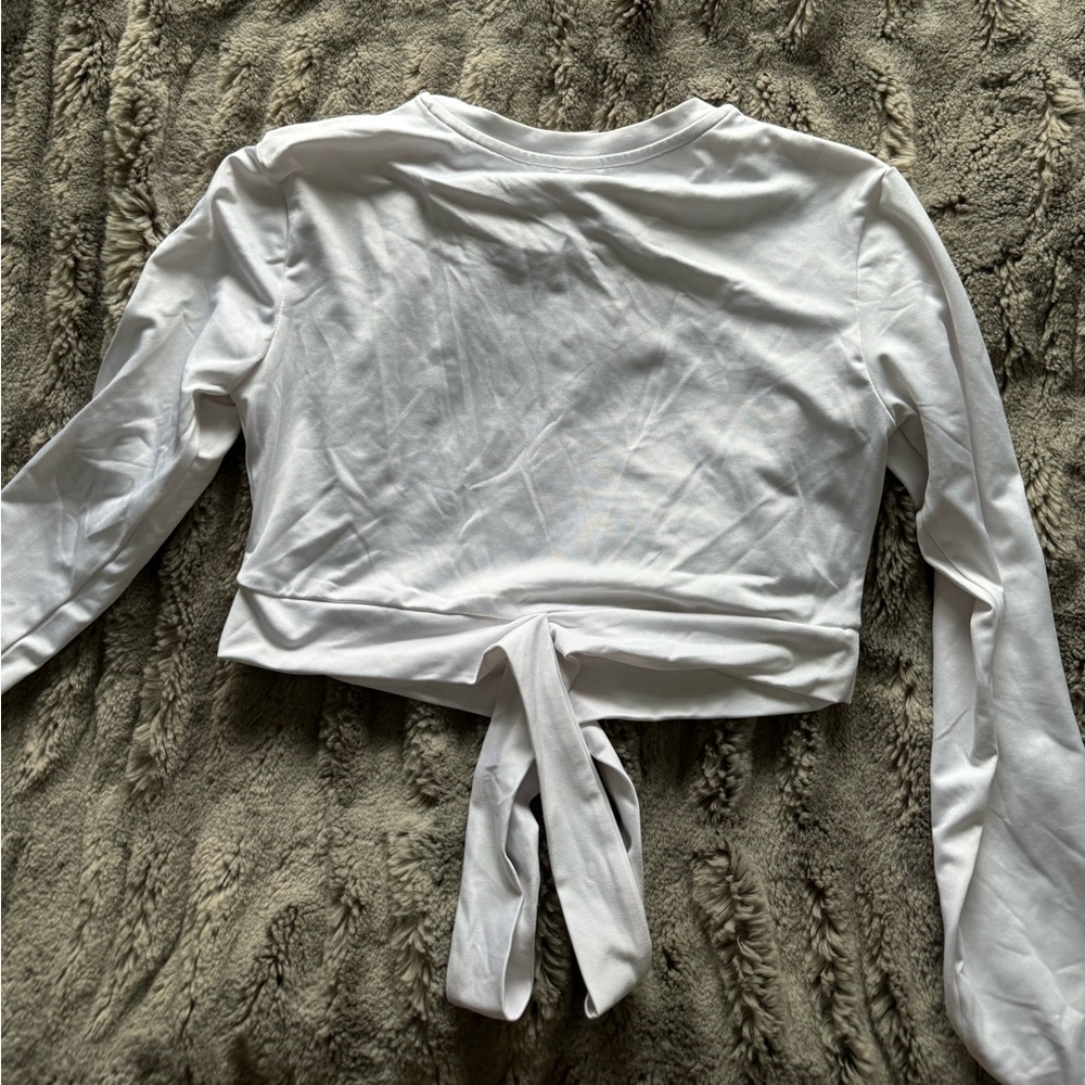 Amazon white long sleeve cropped top, size small